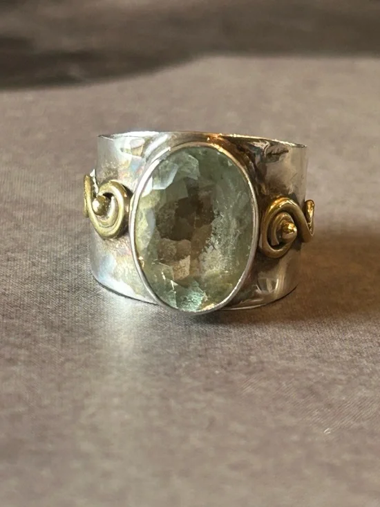 Vintage Sterling Silver Faceted Green Amethyst Gemstone Statement Ring~Size 6 - Picture 3 of 8